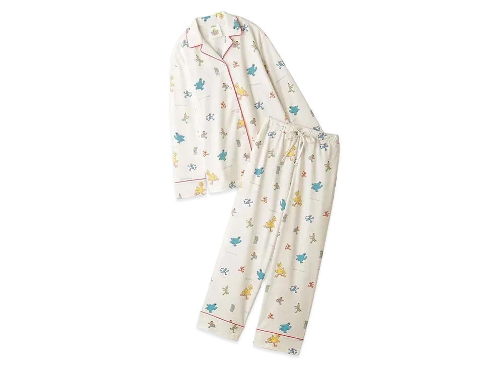 GELATO PIQUE x Sesame Street Homme All Over Pattern Shirt & Long Pants Set "Off White"