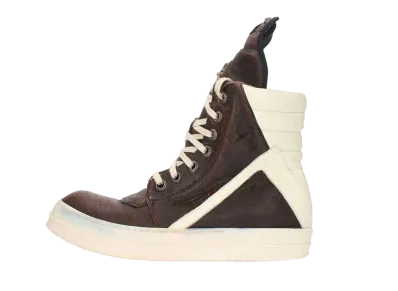 Chrome Hearts × Rick Owens Geobaskt CH Cross Decoration Cutting Leather High Cut Sneaker "Brown/White"
