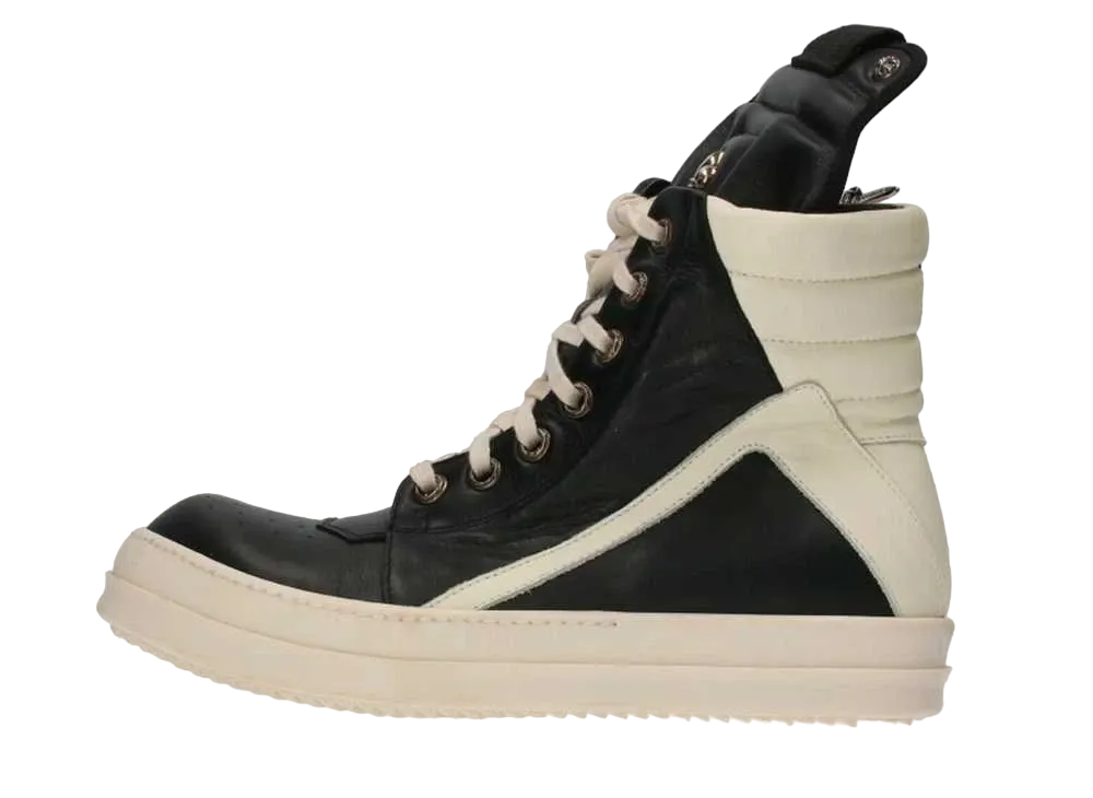 Chrome Hearts × Rick Owens Geobaskt BS Flare Decoration Leather High Cut Sneaker "Black/White"