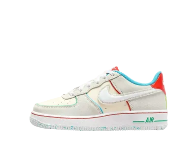 ナイキ GS エアフォース1 LV8 "ペールアイボリー/ピカンテレッド/バルチックブルー/ホワイト"
