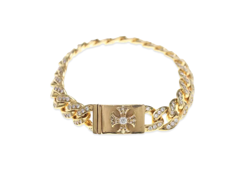 Chrome Hearts 22K Box ID Baby Chain PaveDiamond Bracelet "Yellow Gold"