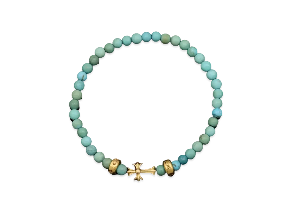 Chrome Hearts 22K 81 Beads Bracelet 4mm "Yellow Gold/Turquoise Blue"