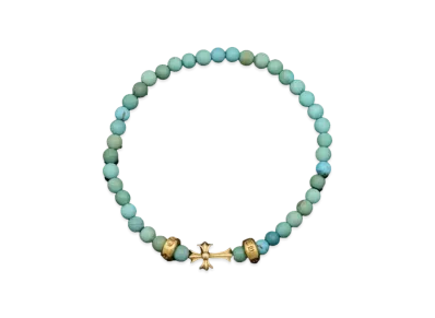 Chrome Hearts 22K 81 Beads Bracelet 4mm "Yellow Gold/Turquoise Blue"