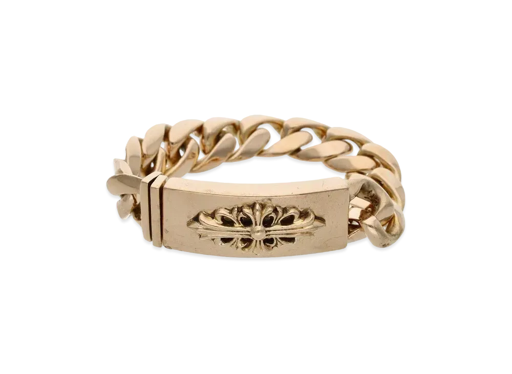Chrome Hearts 22K Floral Cross ID Bracelet "Yellow Gold"