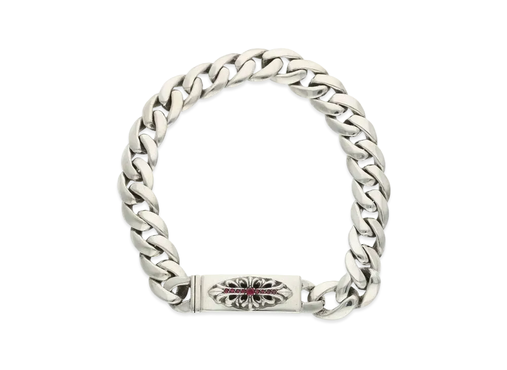 Chrome Hearts Baby ID Floral Cross Pave Ruby Bracelet "Silver/Red"