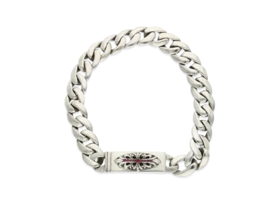 Chrome Hearts Baby ID Floral Cross Pave Ruby Bracelet "Silver/Red"