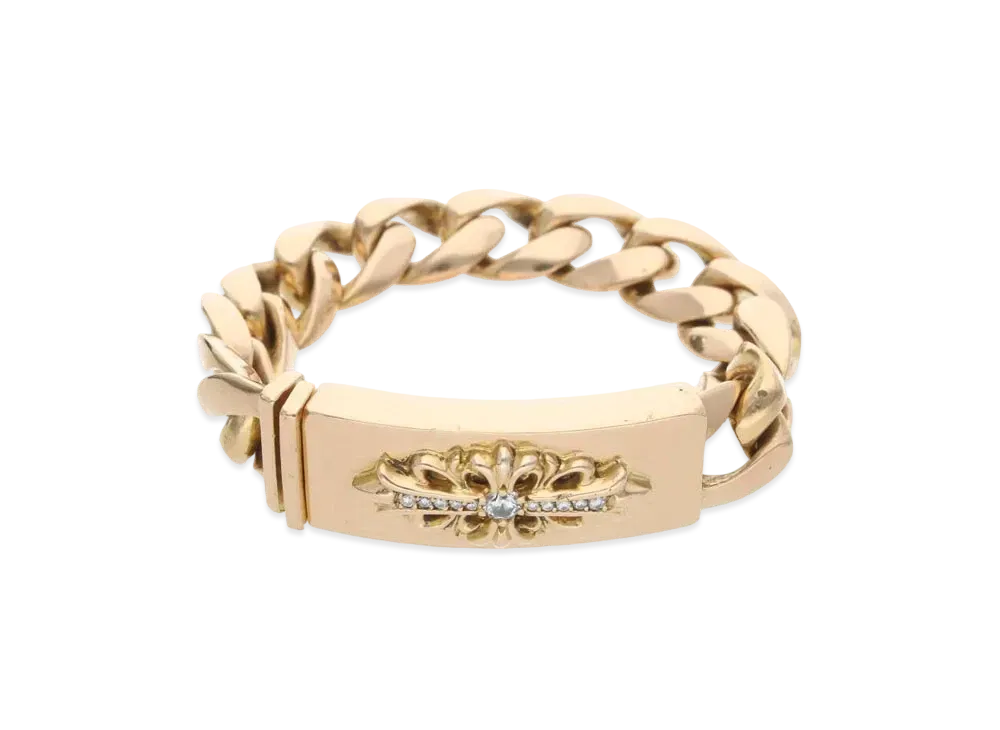 Chrome Hearts 22K Floral Cross ID Fancy Link Pave Diamond Bracelet "Yellow Gold"