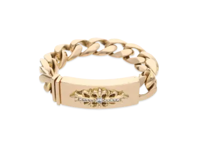 Chrome Hearts 22K Floral Cross ID Fancy Link Pave Diamond Bracelet "Yellow Gold"