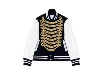 sacai Gem Women's Wool Melton X Leather Blouson "Navy/Off White"