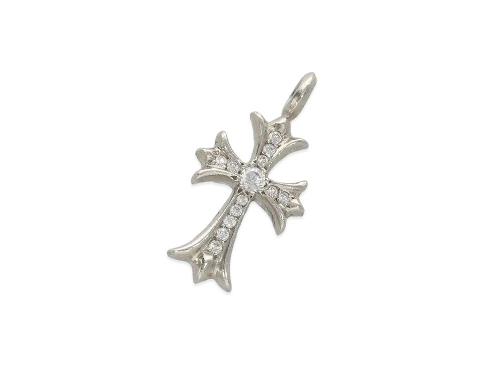 Chrome Hearts Tiny Fat Cross Pave Diamond Pendant Platinum Necklace Top "Platinum"