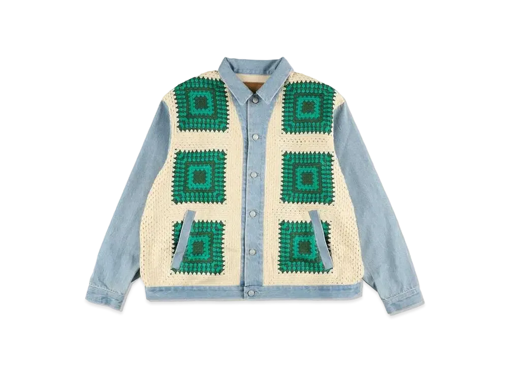 WIND AND SEA Crochetknit x Denim Jacket "Beige/Green"