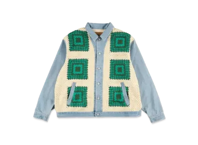 WIND AND SEA Crochetknit x Denim Jacket "Beige/Green"
