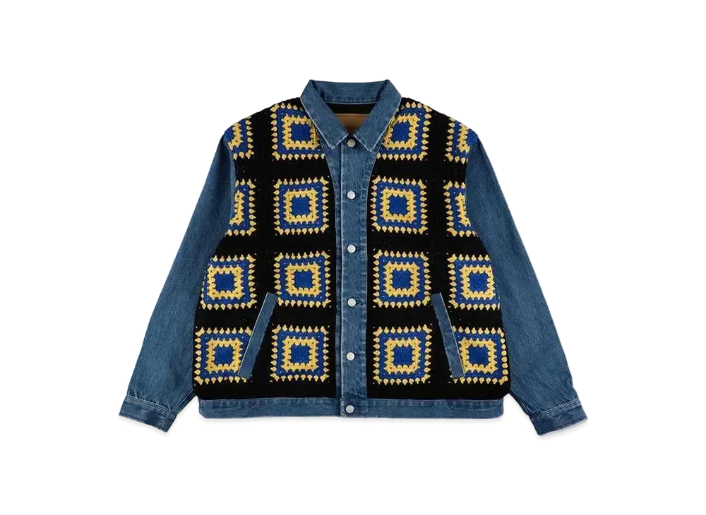 WIND AND SEA Crochetknit x Denim Jacket "Black/Yellow"