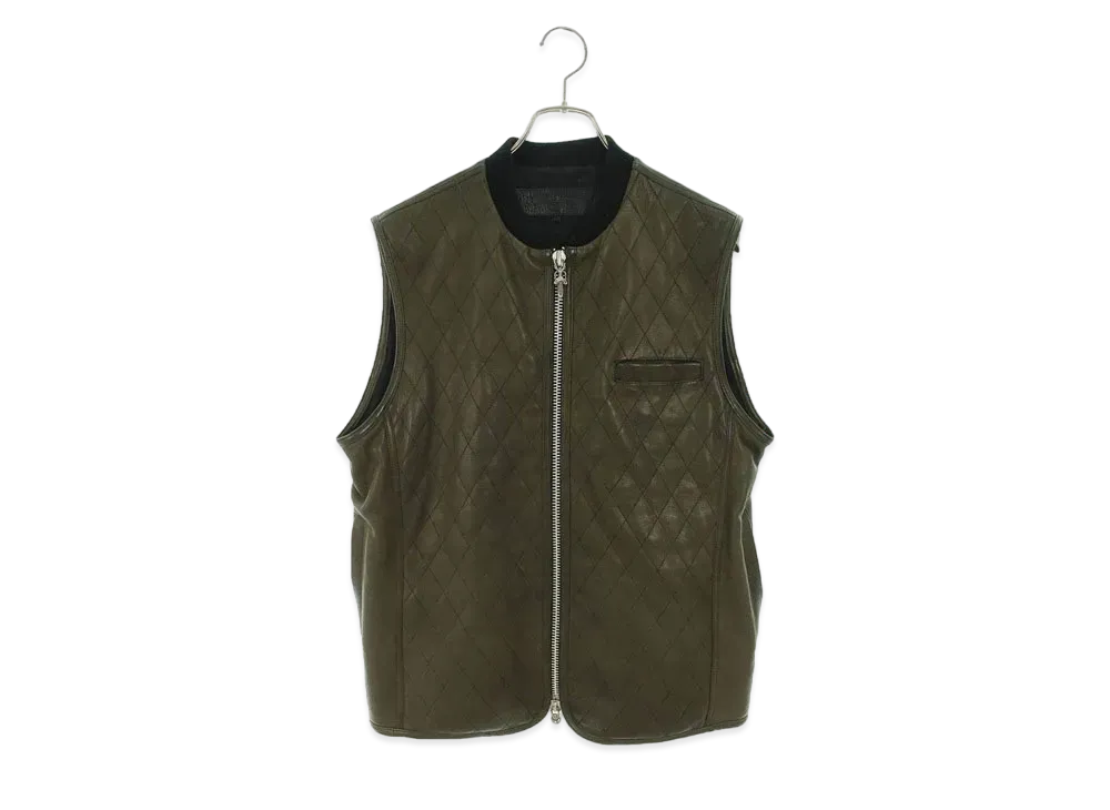 Chrome Hearts Papa ​​Back Cross Patch Killing Leather Vest "Khaki"
