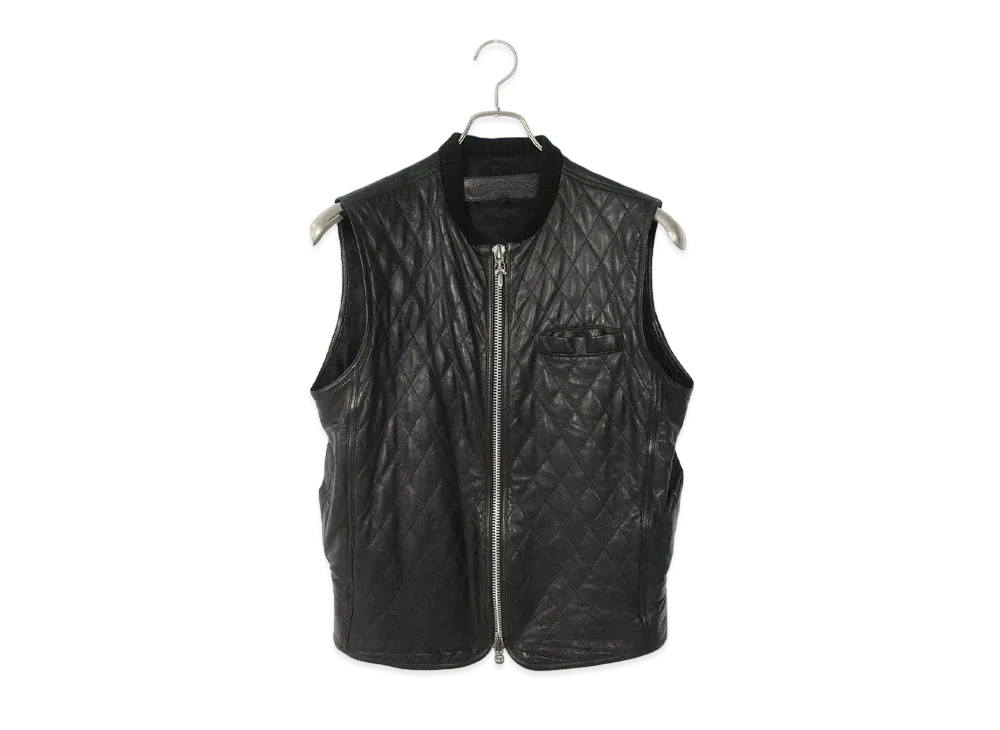 Chrome Hearts Papa Back Cross Patch Killing Leather Vest "Black/Silver"