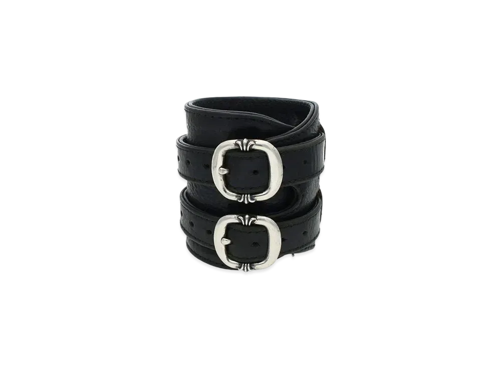 Chrome Hearts Double RR Gunslinger Leather Bracelet "Black/Silver"