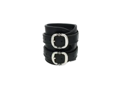 Chrome Hearts Double RR Gunslinger Leather Bracelet "Black/Silver"