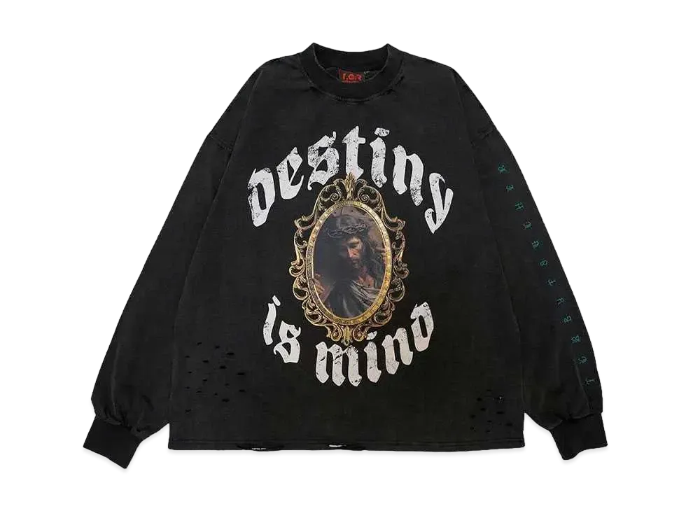 T.C.R BY TOUCHER DISTINY WASHED DAMAGE L/S TEE "BLACK"