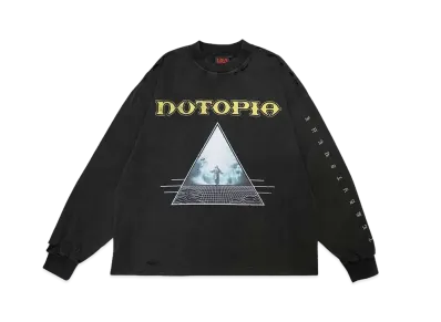 T.C.R BY TOUCHER NUTOPIA WASHED DAMAGE L/S TEE "BLACK"