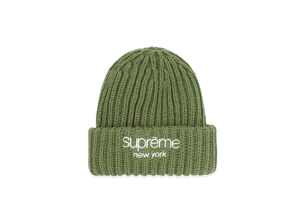 Supreme Classic Logo Chunky Ribbed Beanie "Olive" (23FW)