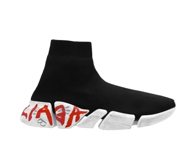 バレンシアガ ウィメンズ スピード 2.0 グラフィティ スニーカー リサイクルニット "ブラック/ホワイト/レッド"