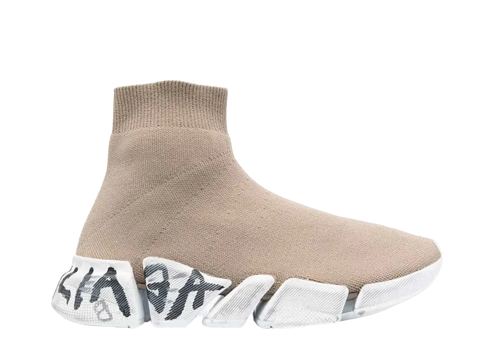 バレンシアガ ウィメンズ スピード 2.0 グラフィティ スニーカー リサイクルニット "ベージュ/ホワイト/ブラック"