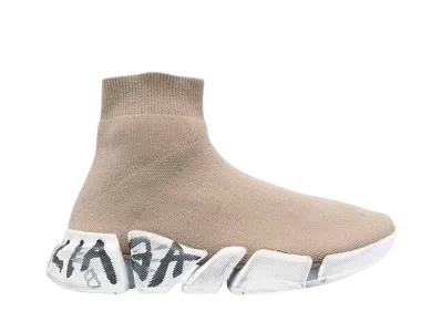 バレンシアガ ウィメンズ スピード 2.0 グラフィティ スニーカー リサイクルニット "ベージュ/ホワイト/ブラック"