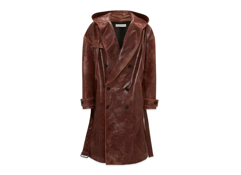 JW ANDERSON Hooded Leather Trench Coat "Chesnut"