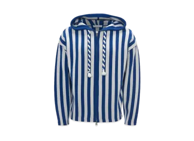 JW ANDERSON Striped Zip Front Anchor Hoodie "Blue/White"
