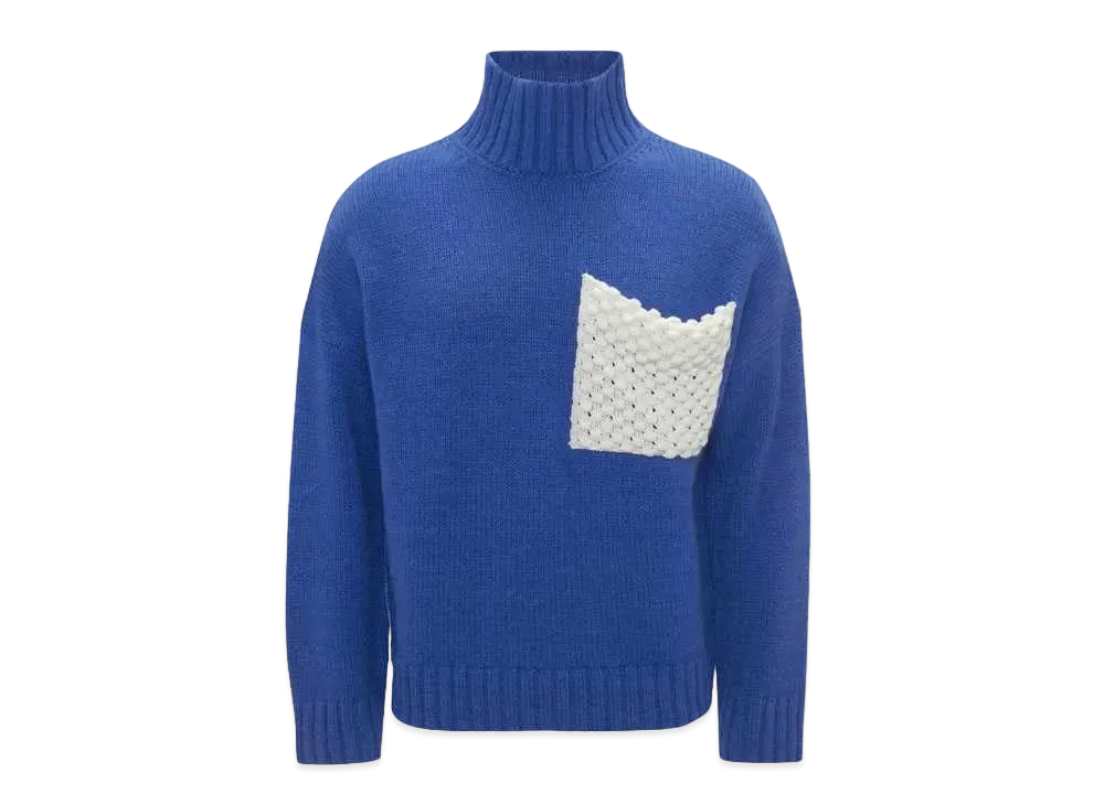 JW ANDERSON Popcorn Patch Pocket Turtleneck Jumper "Azure Blue"