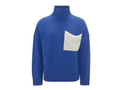 JW ANDERSON Popcorn Patch Pocket Turtleneck Jumper "Azure Blue"