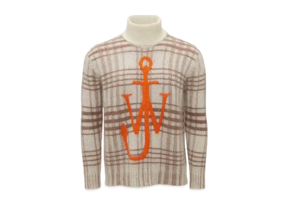 JW ANDERSON Tartan Check Roll Neck Jumper "Off White/Brown"