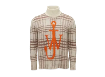 JW ANDERSON Tartan Check Roll Neck Jumper "Off White/Brown"