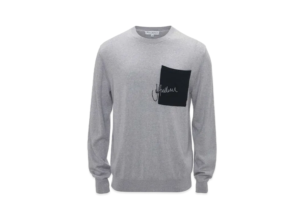 JW ANDERSON Signature Pocket Crewneck Jumper "Grey Melange"