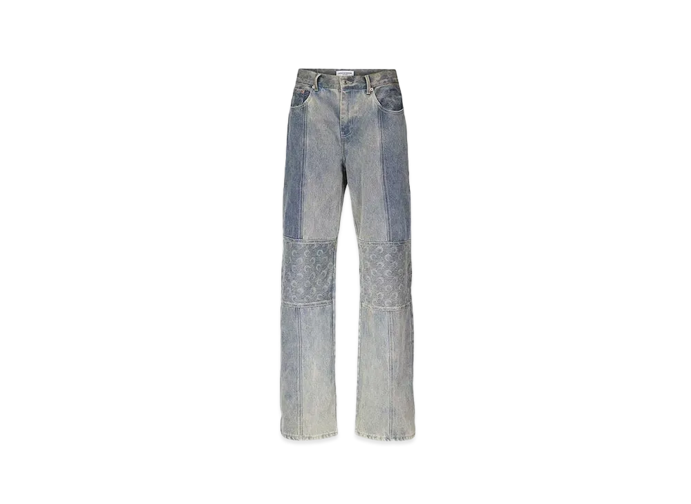 Marine Serre REGENERATED DENIM STRAIGHT LEG PANTS "GRAY"