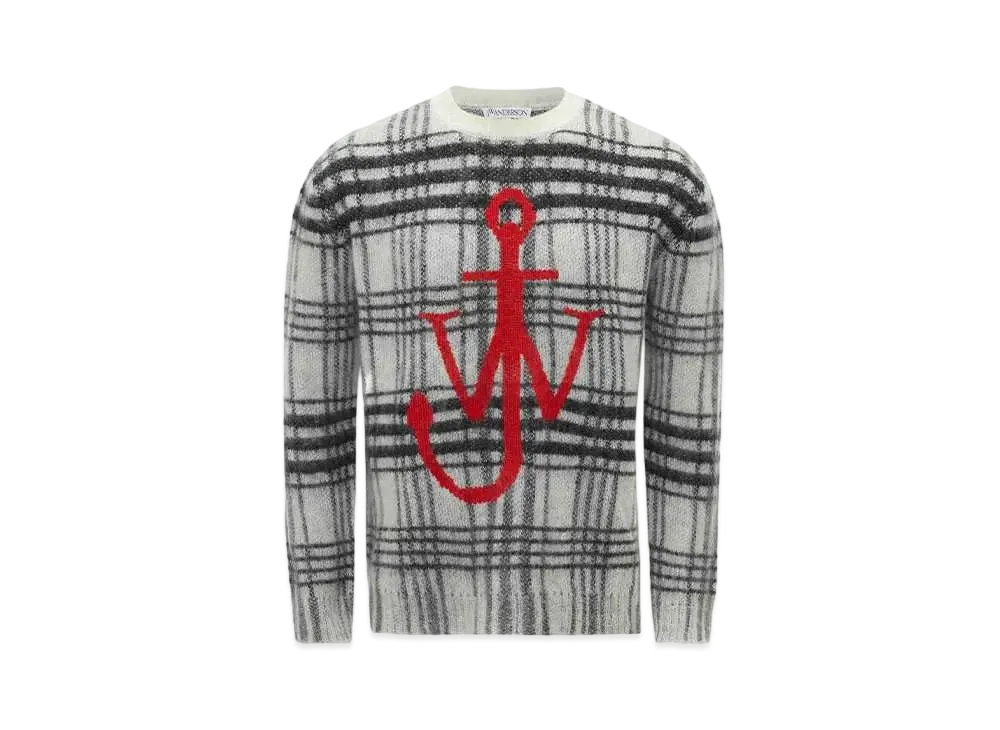 JW ANDERSON Tartan Check Crewneck Jumper "White/Black"