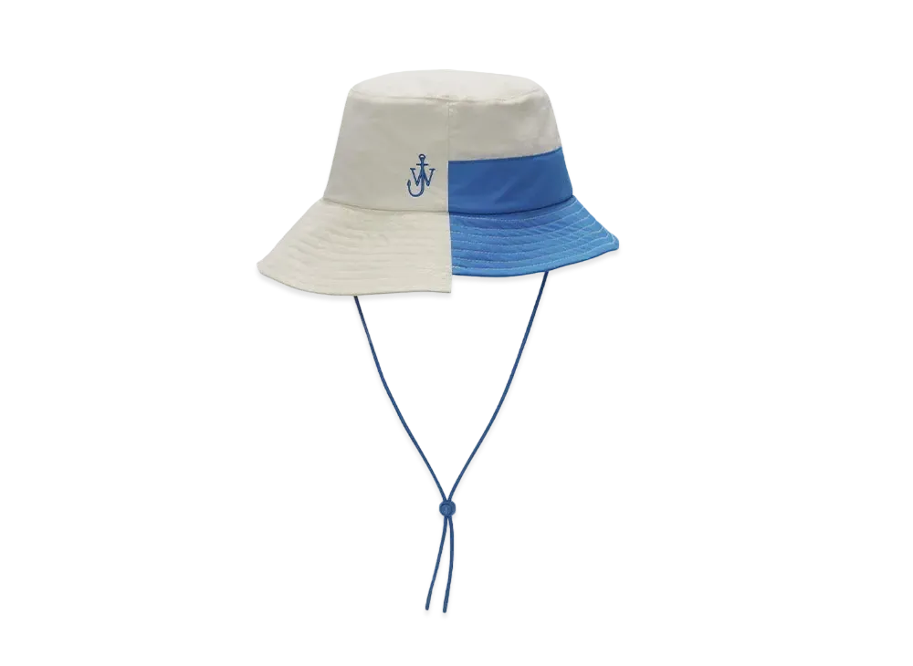 JW ANDERSON Asymmetric Colourblock Bucket Hat "White/Blue"