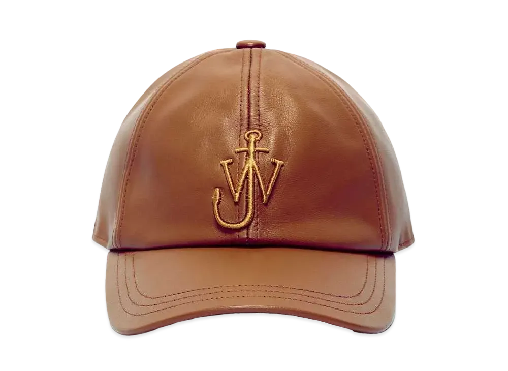 JW ANDERSON Leather Baseball Cap With Anchor Logo "Brown"