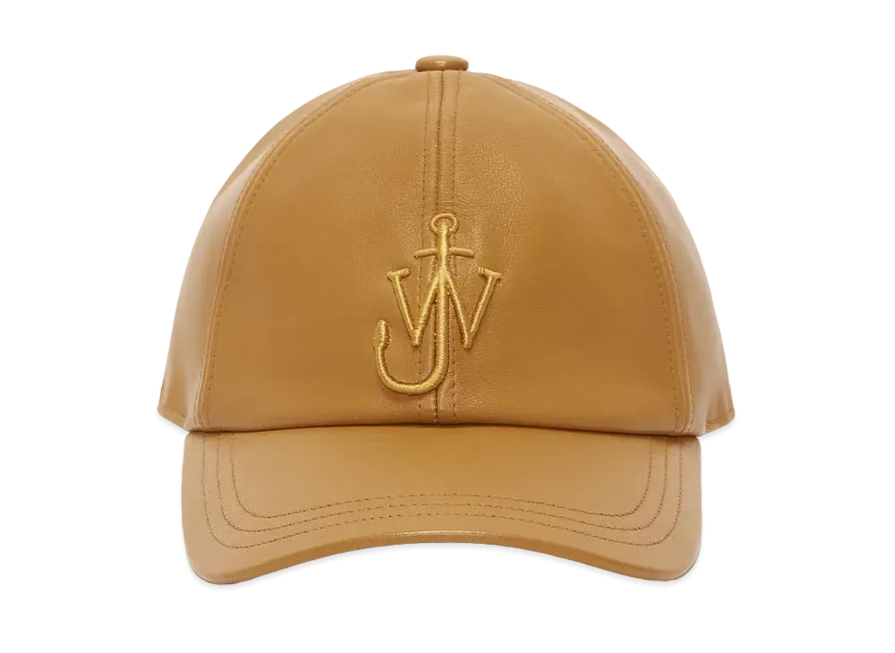 JW ANDERSON Leather Baseball Cap With Anchor Logo "Mustard"