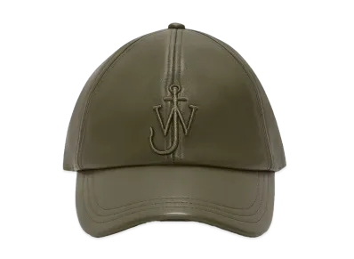 JW ANDERSON Leather Baseball Cap With Anchor Logo "Dark Olive"