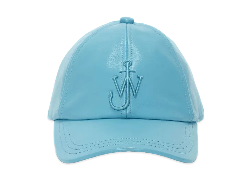 JW ANDERSON Leather Baseball Cap With Anchor Logo "Turquoise"
