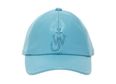 JW ANDERSON Leather Baseball Cap With Anchor Logo "Turquoise"