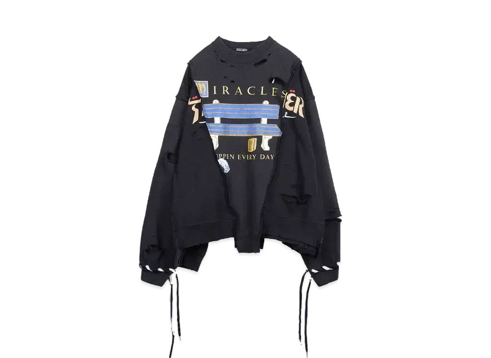 DISCOVERED HYPE DROP EXCLUSIVE WIDE DAMAGE COLLEGE SWEAT "BLACK EX02"