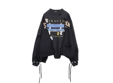 DISCOVERED HYPE DROP EXCLUSIVE WIDE DAMAGE COLLEGE SWEAT "BLACK EX02"