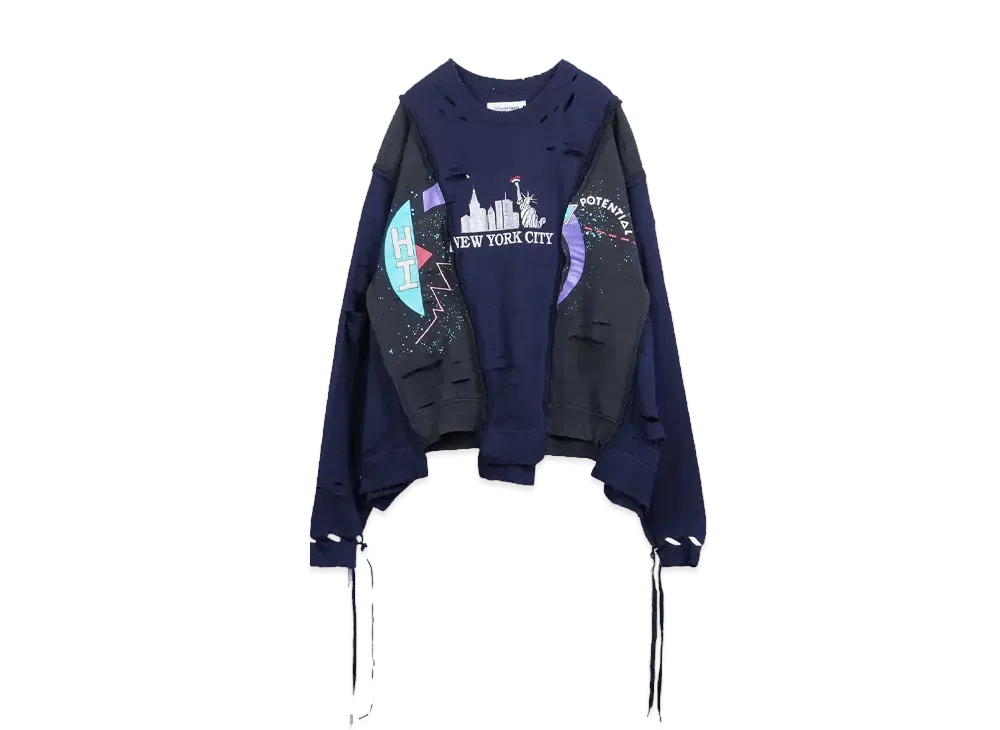 DISCOVERED HYPE DROP EXCLUSIVE WIDE DAMAGE COLLEGE SWEAT "BLACK EX03"