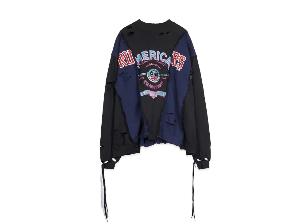 DISCOVERED HYPE DROP EXCLUSIVE WIDE DAMAGE COLLEGE SWEAT "BLACK EX08"