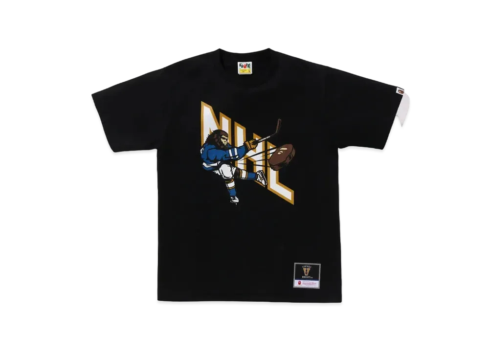A BATHING APE x Mitchell & Ness x NHL Hockey Graphic Tee "Black"