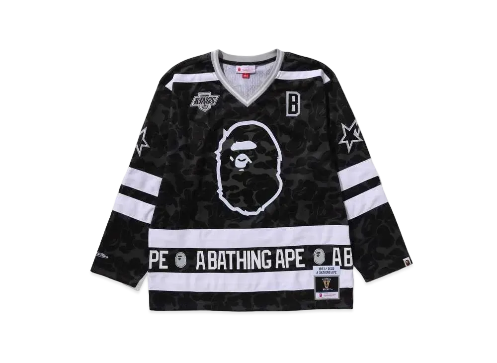 A BATHING APE x Mitchell & Ness x NHL Los Angeles Kings Mesh Hockey Jersey L/S Tee "Black"