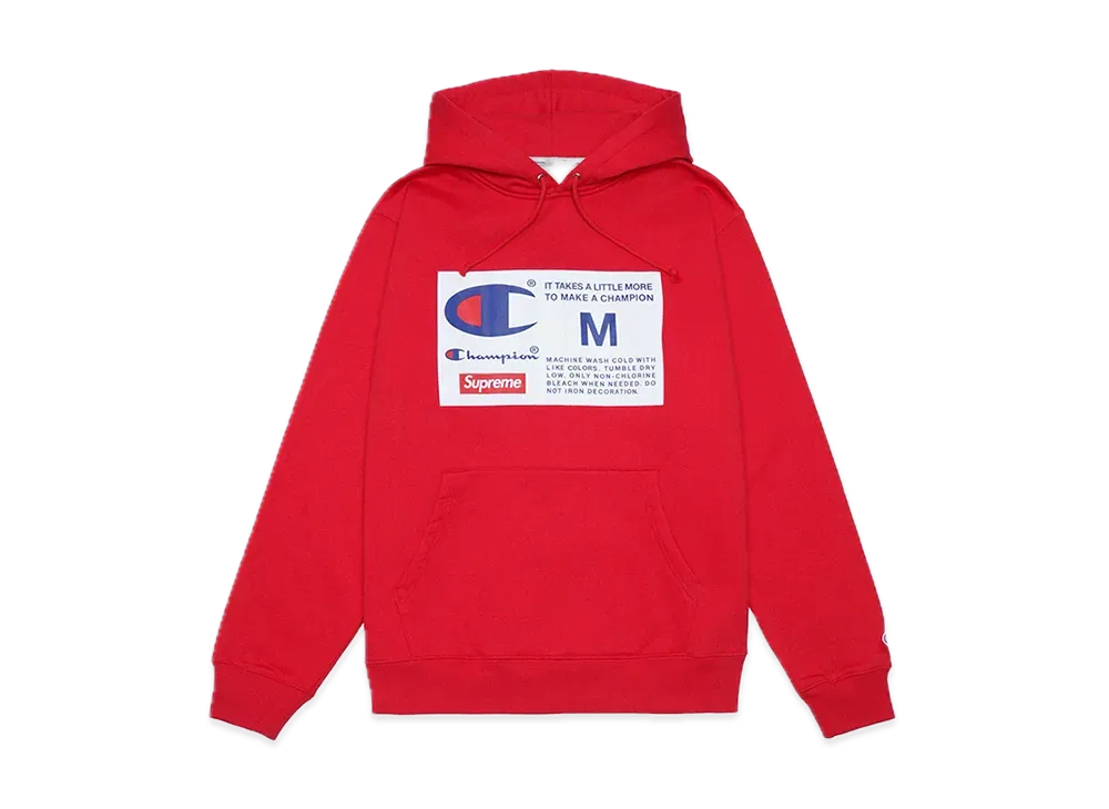 シュプリーム チャンピオン ラベル フーデッド スウェットシャツ "レッド"
