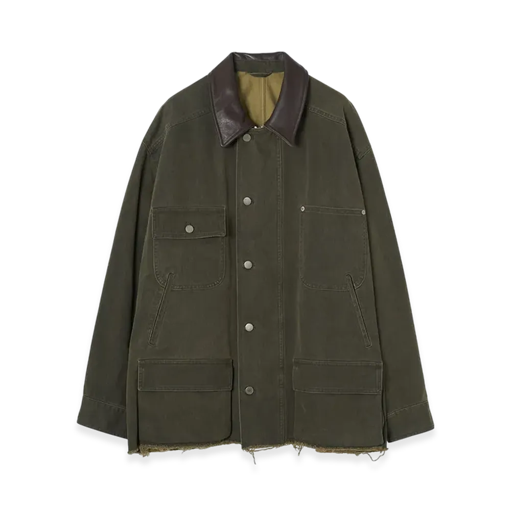 YOKE Pigment Coating Chino Cloth Cotton Cut-Off Coverall Jacket "Dusty Khaki"